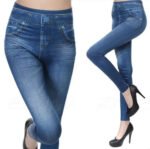 Stretchable Jeans Inside Fleece Comfortable Elastic Stretch Jeans Leggings Winter Warm Free Size - Image 2