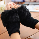 Faux Rabbit Fur Fingerless Gloves Mittens - Image 3