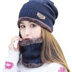 2 PC Woolen Knitted Beanie Cap Plus Neck Scarf Set for Women Girl