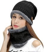 2 PC Woolen Knitted Beanie Cap Plus Neck Scarf Set for Women Girl - Image 4