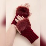 Faux Rabbit Fur Fingerless Gloves Mittens - Image 2