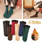 6 Pair Unisex Winter Thick Warm Fleece Lined Thermal Stretchy Elastic Velvet Socks for Kids/Men/Women