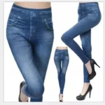 Stretchable Jeans Inside Fleece Comfortable Elastic Stretch Jeans Leggings Winter Warm Free Size - Image 3