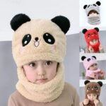 Kid Baby Windproof Panda Hats Winter Warm Scarf Snood Boy &Girl Ski Caps Plus Velvet Thicken Beanie Cap with Long Ear