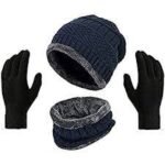 3 PC Woolen Knitted Beanie Cap, Neck Scarf & Touch Screen Gloves Set for Men Women - Image 3