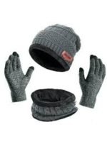 3 PC Woolen Knitted Beanie Cap, Neck Scarf & Touch Screen Gloves Set for Men Women - Image 4