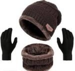 3 PC Woolen Knitted Beanie Cap, Neck Scarf & Touch Screen Gloves Set for Men Women - Image 2