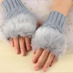 Faux Rabbit Fur Fingerless Gloves Mittens - Image 6