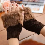 Faux Rabbit Fur Fingerless Gloves Mittens - Image 5