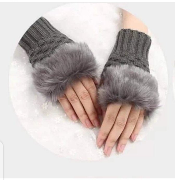 Screenshot_20231203-000130_1 Faux Rabbit Fur Fingerless Gloves Mittens - Image 1