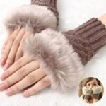 Faux Rabbit Fur Fingerless Gloves Mittens - Image 8