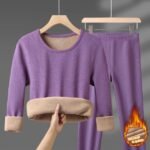 Women Lamb Wool Thermal Inside Thick Lamb Wool Trouser Shirt - Image 3