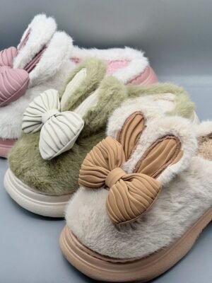 Cute Bunny Bow Fur Slippers