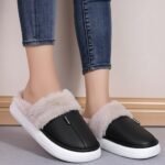Women Winter Fur Leather Slippers Comfort - Image 3