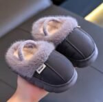 Kids Winter Fur Leather Slippers | Waterproof Warm Indoor Outdoor Shoes