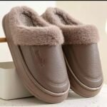 Men Winter Warm Fur Leather Slippers