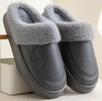 Men Winter Warm Fur Leather Slippers - Image 2