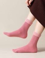 1 Pair Pink Color Coral Thermal Fleece Fluffy Socks