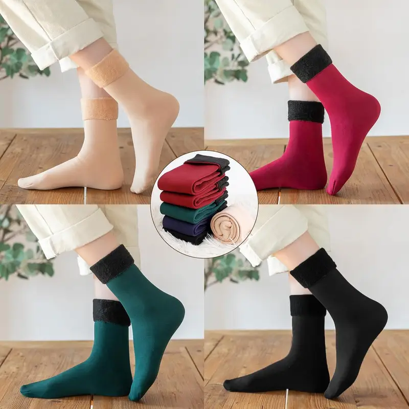 71C9rQqcuL._AC_UL1500_.webp 4 Pair Unisex Winter Thick Warm Fleece Lined Thermal Stretchy Elastic Velvet Socks for Kids/Men/Women - Image 1