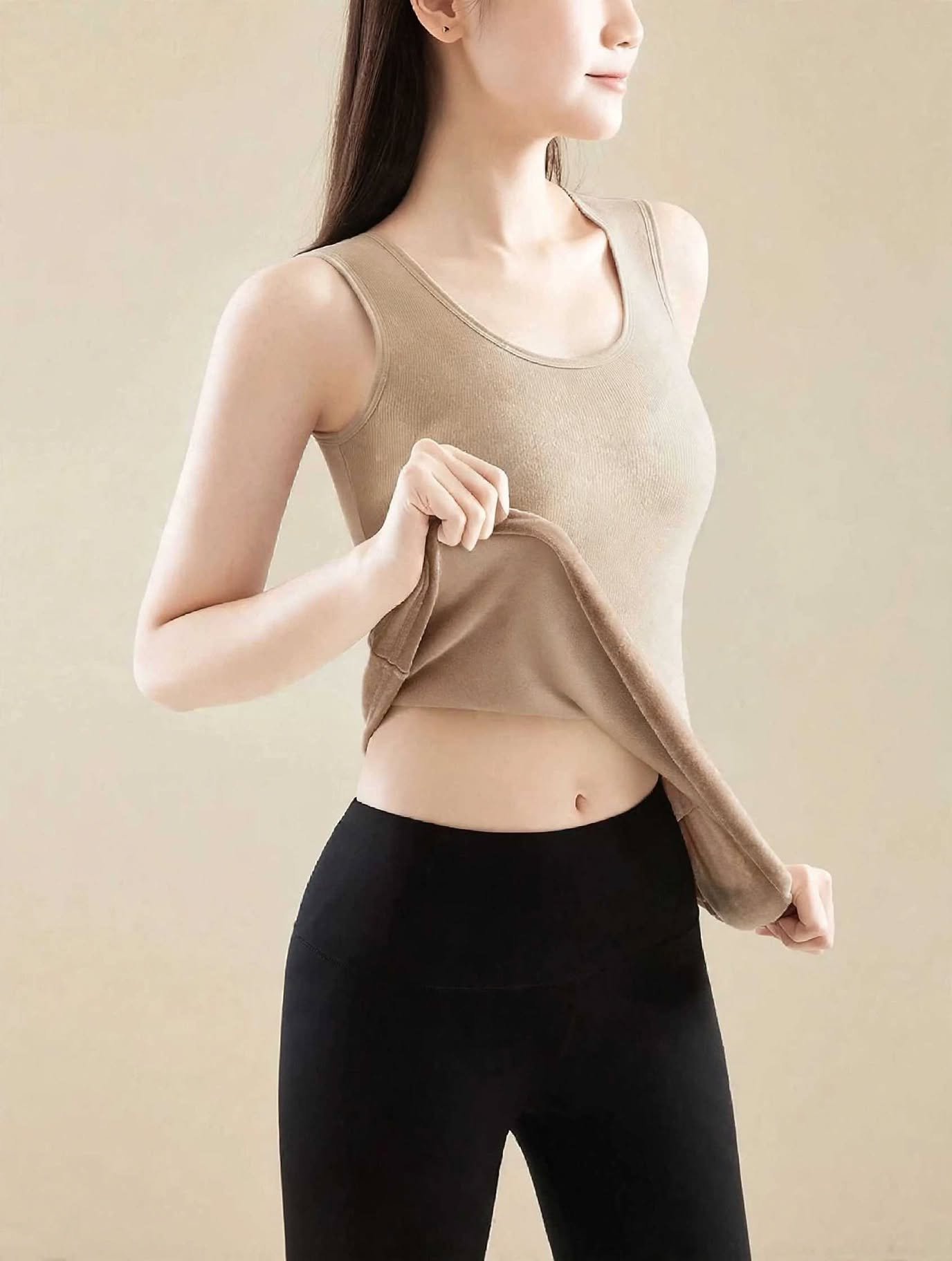850305393_2416715799070062_8445884999678300351_n.webp.jpg VELOURSOFT FLEECE Sleeveless Winter Thermal Vest – Premium Quality Beige Color - Image 1