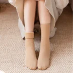 1 Pair Beige Color Coral Thermal Fleece Socks