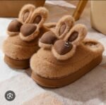 Women Plush Bunny Bow Fur Slippers