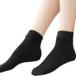 Black Color Winter Thick Warm Fleece Lined Thermal Stretchy Elastic Velvet Socks for Girls/Ladies/Women