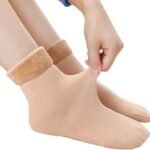 Skin/Biege Color Winter Thick Warm Fleece Lined Thermal Stretchy Elastic Velvet Socks for Girls/Ladies/Women