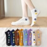 5 Pair Floral Print Cute Textured Low Cut Ankle Socks